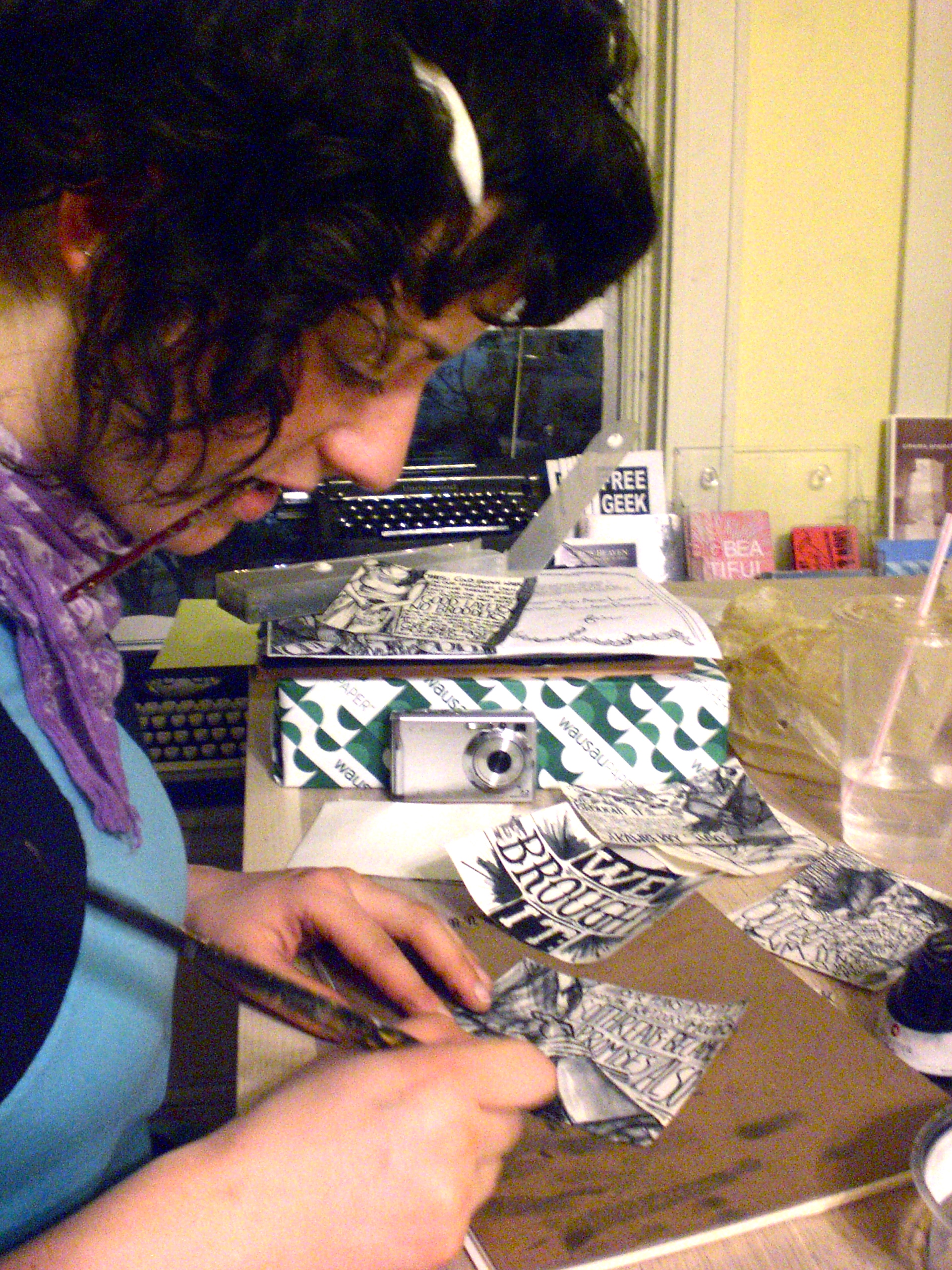 Rachel making a zine at the IPRC 2009