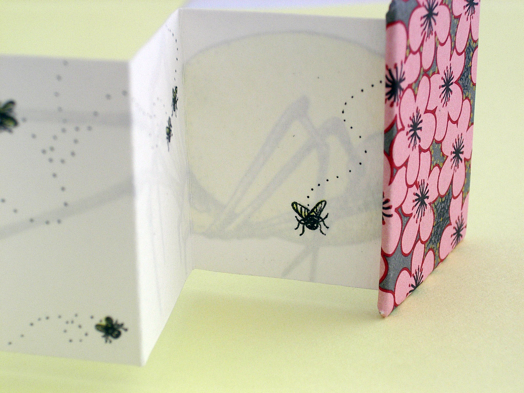 Spider Miniature Accordion Book made by Ruth Bleakley and Christina Lafontaine | On the back are some clueless flies that I drew