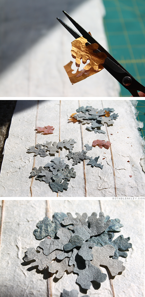 Cutting out paper lichens - Rock Wall Accordion Book Part 2 by Ruth Bleakley