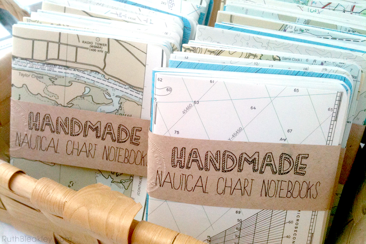 nautical chart notebooks handmade by Ruth Bleakley