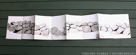 rock wall drawing in an accordion book by Ruth Bleakley and Chelsea Clarke