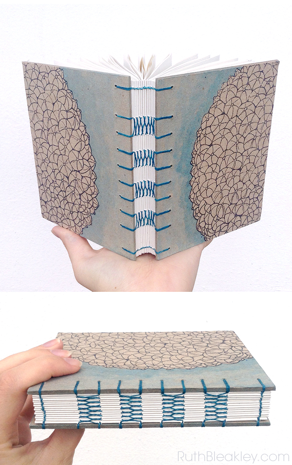 Handmade Journal coptic stitch variation with french link stitch bookbinding by Ruth Bleakley