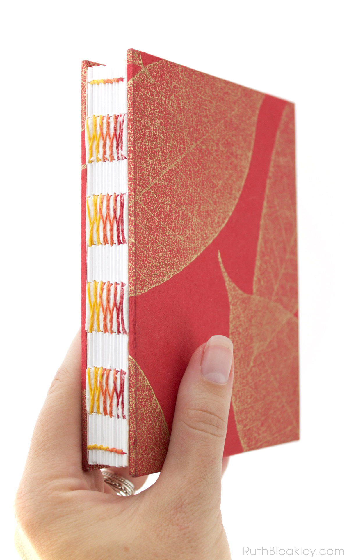 Red Leaf French Link Journal handmade by bookbinder Ruth Bleakley - 6