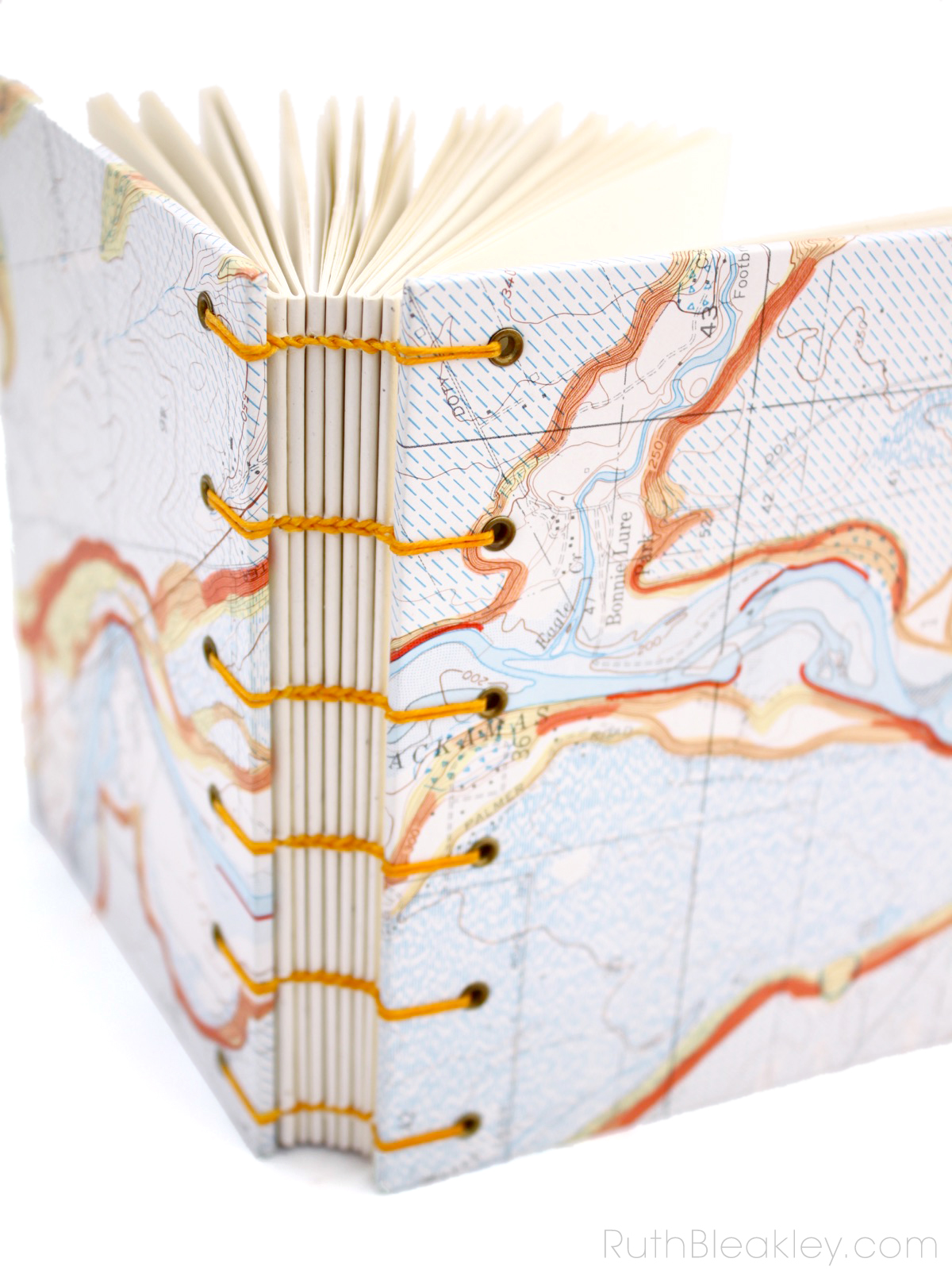 Topographic Map Journal by Ruth Bleakley with coptic stitch binding