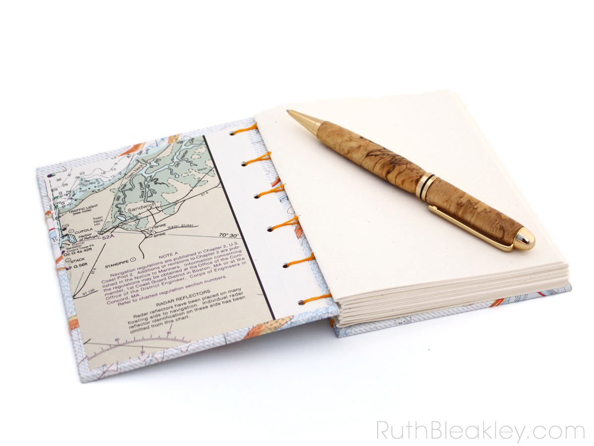 Topographic Map Journal by Ruth Bleakley with coptic stitch binding that allows it to lay flat