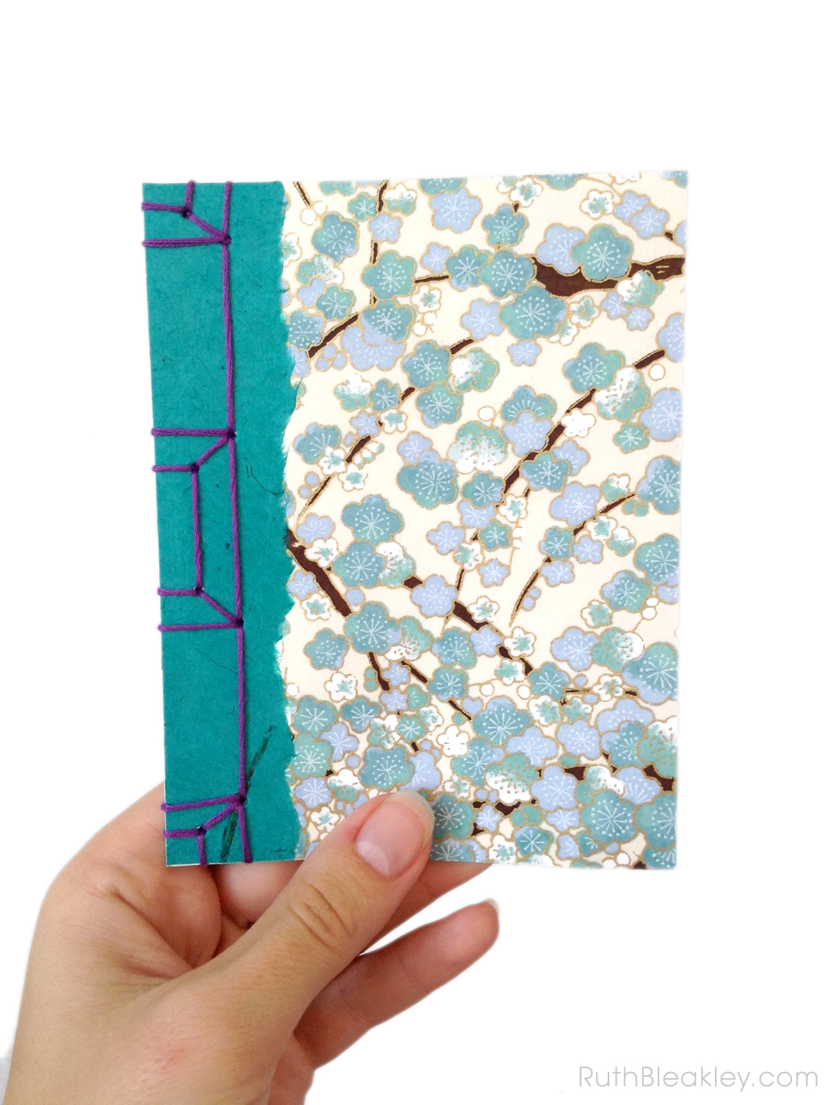 Japanese Stab Bound Book with Blue Plum Blossom Paper by Ruth Bleakley