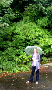 Ruth in Kyoto Japan with a clear umbrella