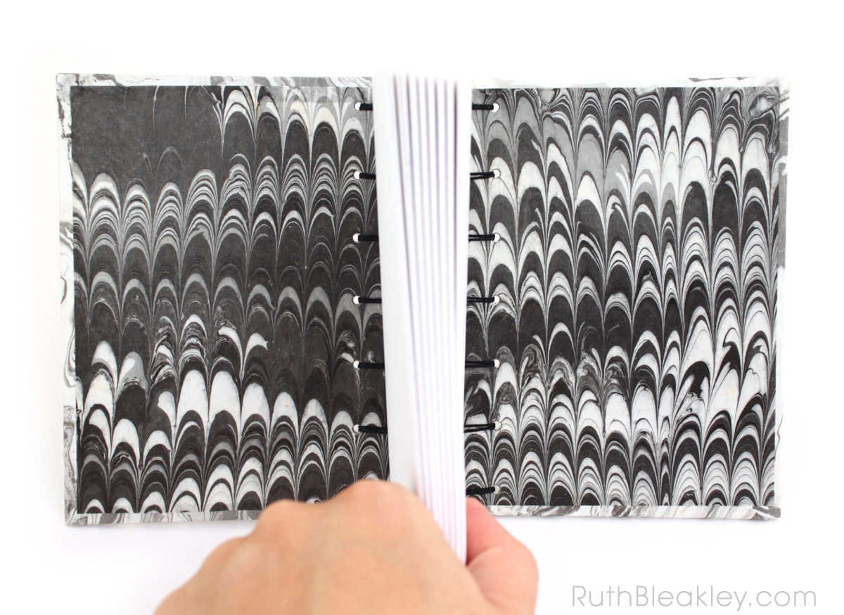 Black and White Marbled Suminagashi Journal handmade by Ruth Bleakley - 4