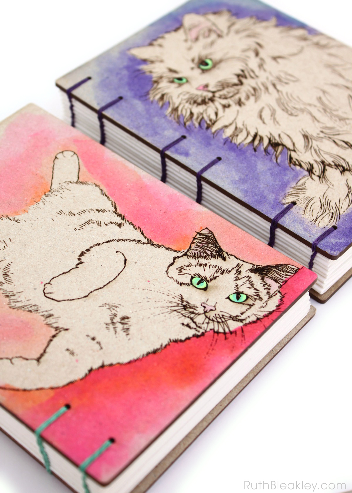 Handpainted Cat Journals handbound by bookbinder Ruth Bleakley - 3
