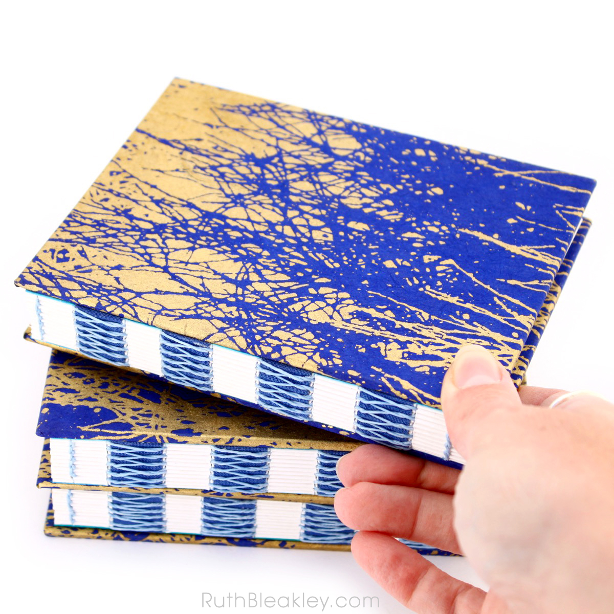 Blue and Gold French Link Journal handmade by Ruth Bleakley - 13