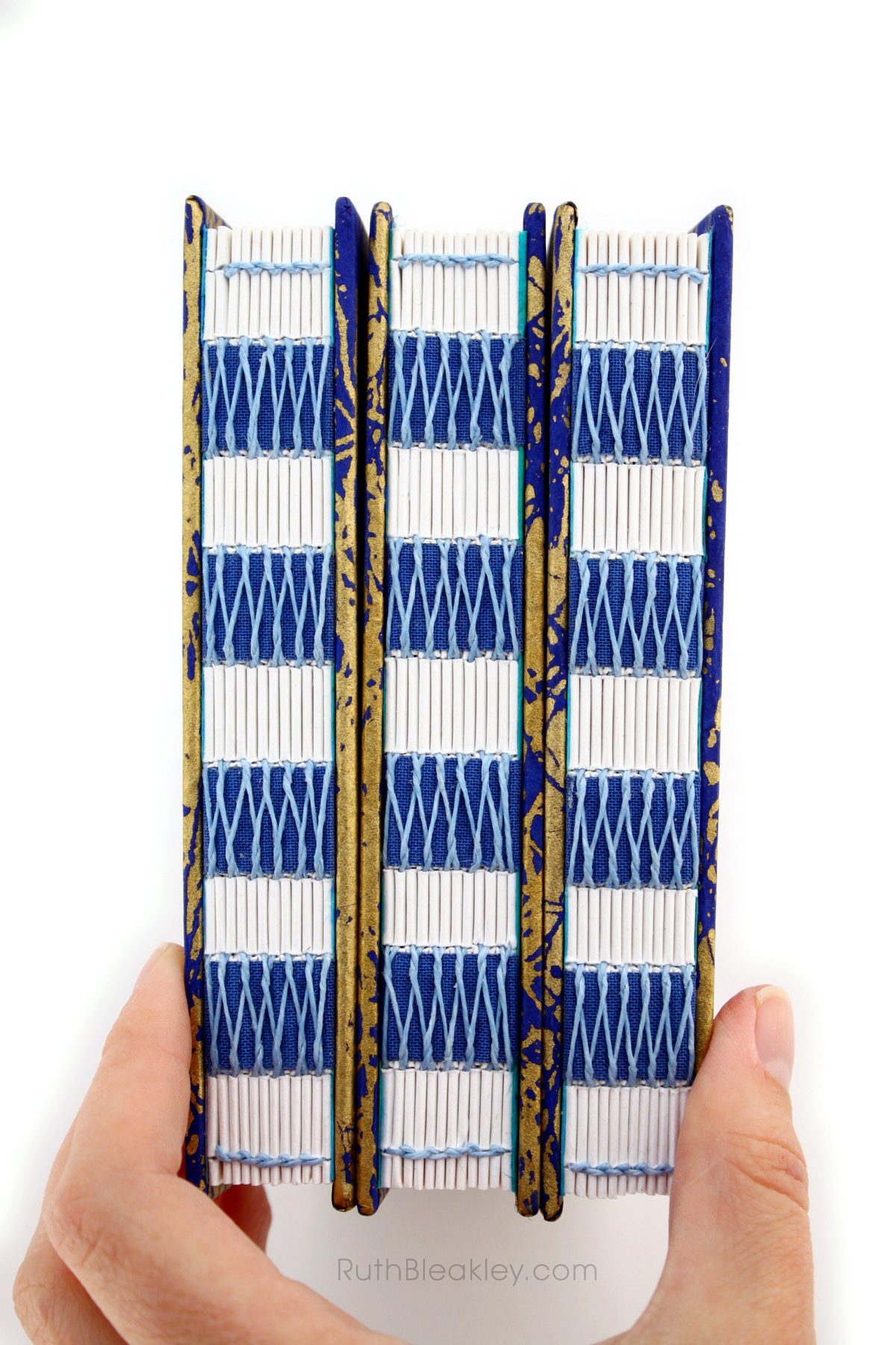 Blue and Gold French Link Journal handmade by Ruth Bleakley - 4