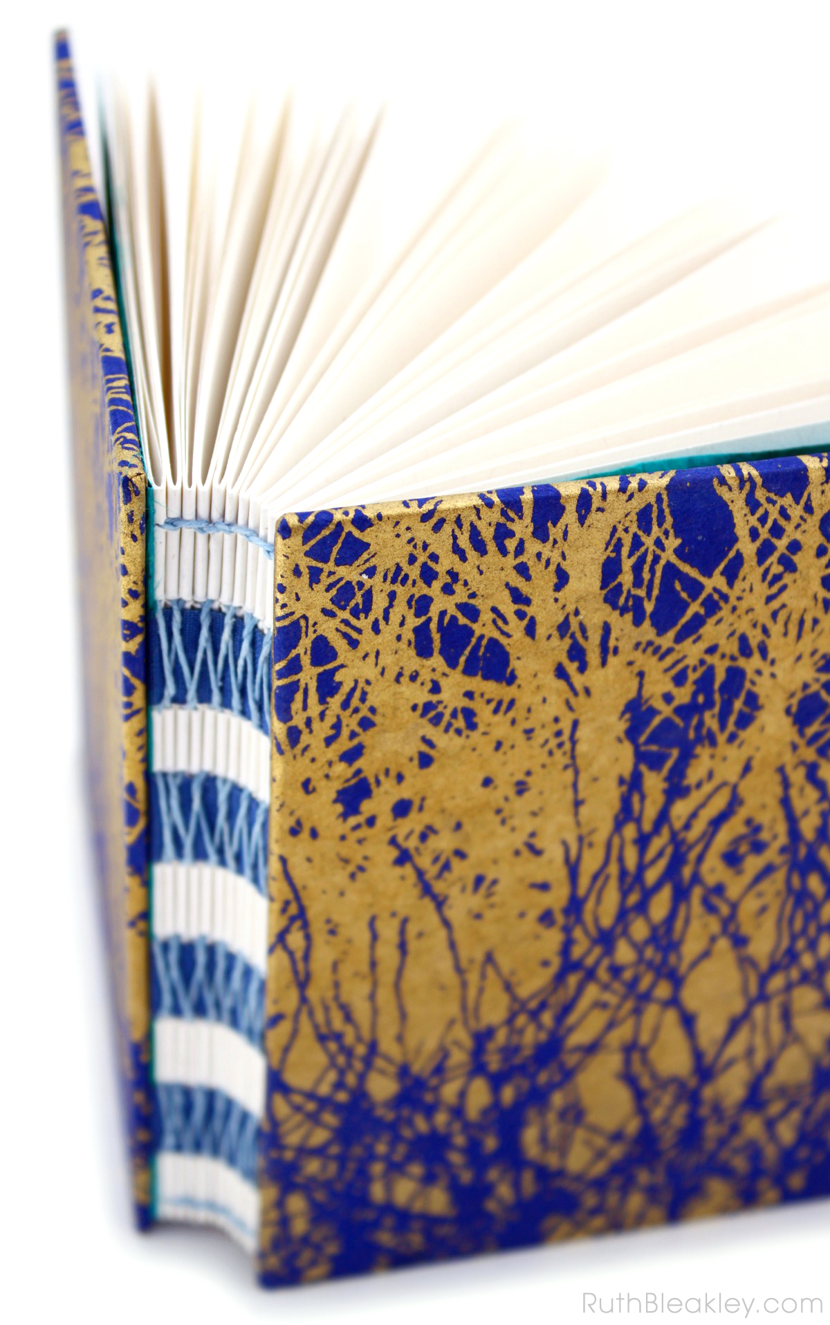 Blue and Gold French Link Journal handmade by Ruth Bleakley - 6