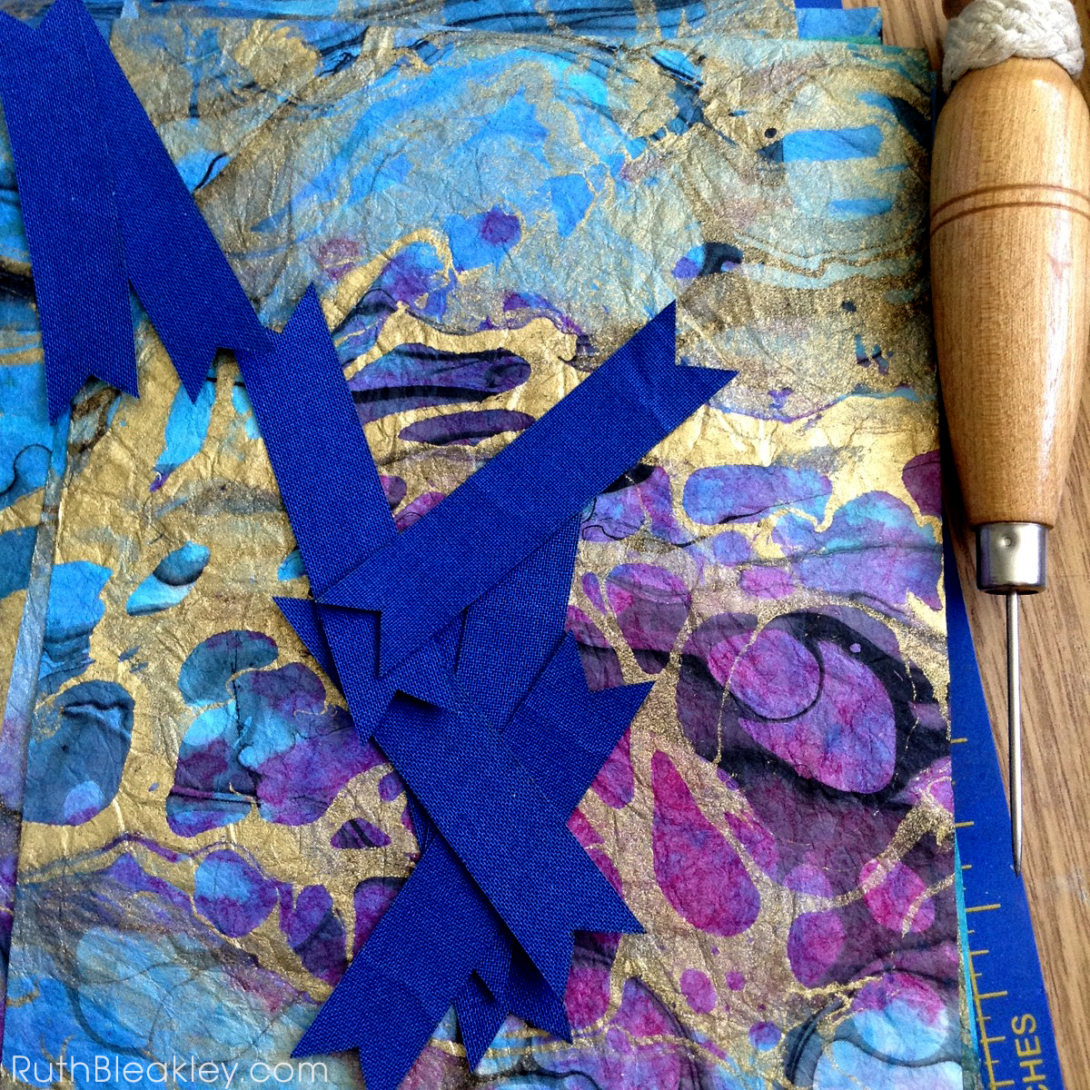 Gold and Indigo Branches - French Link Journals made by Florida book artist Ruth Bleakley - 9