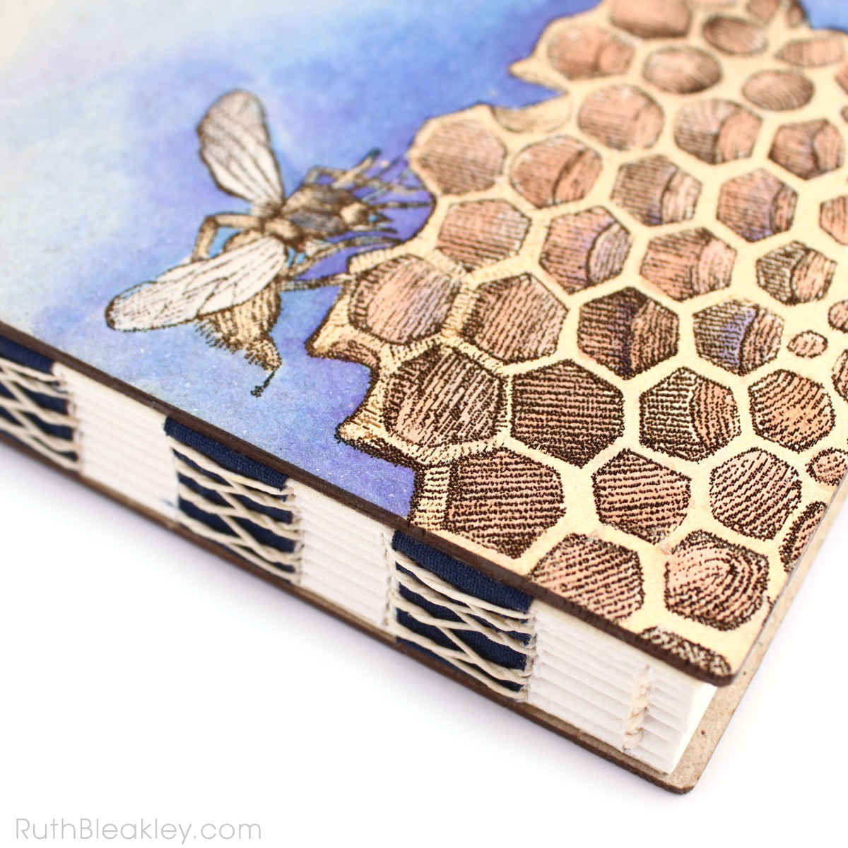 Hand Painted Honeybee Journal with engraved covers handmade by book artist Ruth Bleakley - 3