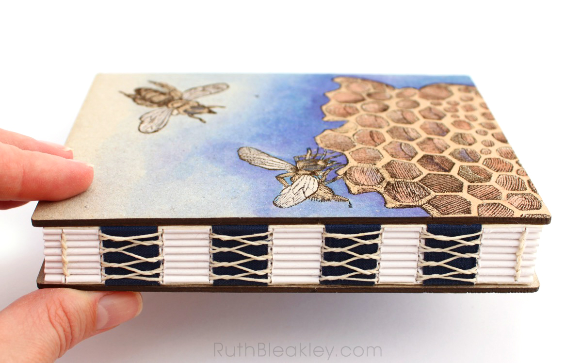 Hand Painted Honeybee Journal with engraved covers handmade by book artist Ruth Bleakley - 4