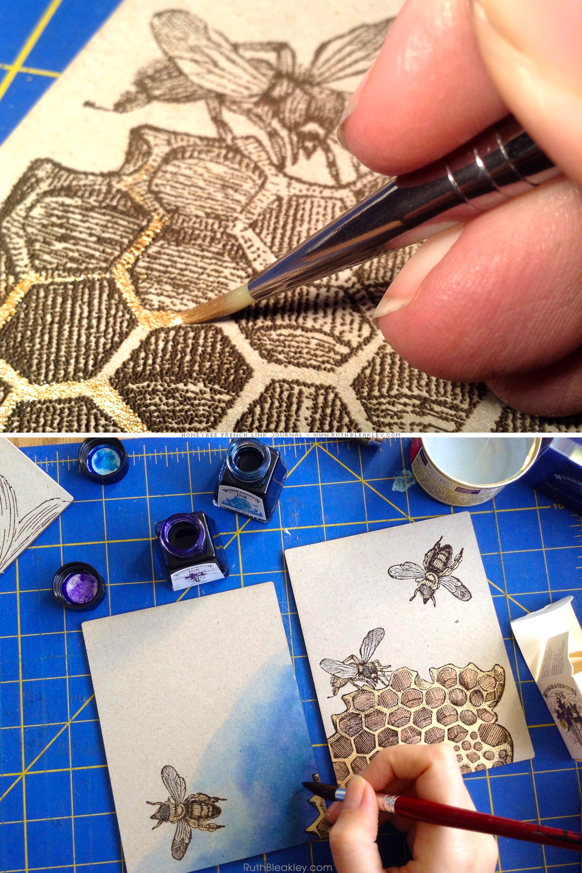 Handpainted Honeybee Book Covers by Book Artist Ruth Bleakley