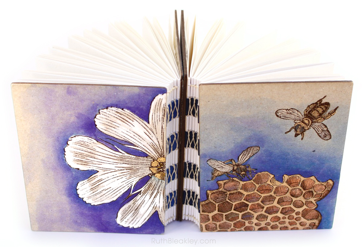 Handpainted Nature Journals sewn with French Link Stitch and engraved with the Glowforge from Book artist Ruth Bleakley - 2