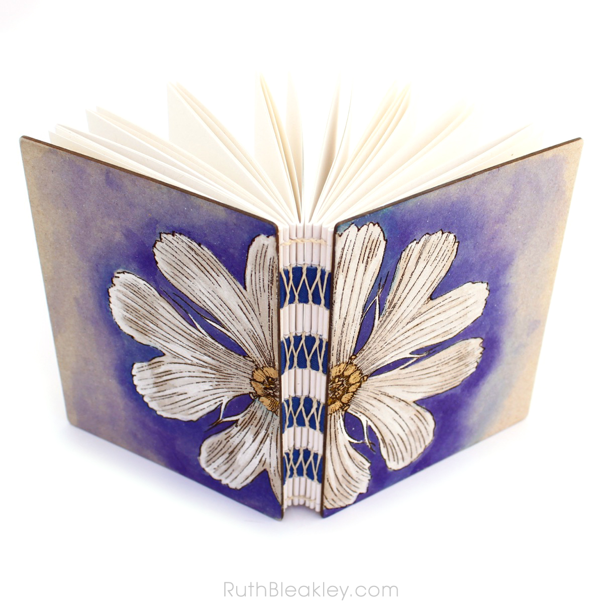 Unlined Art Journal with Purple and White Daisy handpainted by book artist Ruth Bleakley - 2