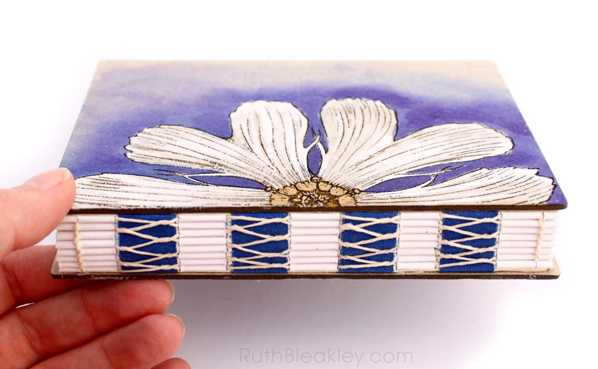 Unlined Art Journal with Purple and White Daisy handpainted by book artist Ruth Bleakley - 3