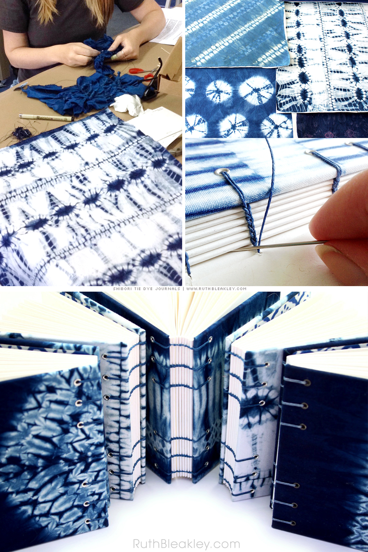 Shibori Tie Dye Journals made by Florida book artist Ruth Bleakley