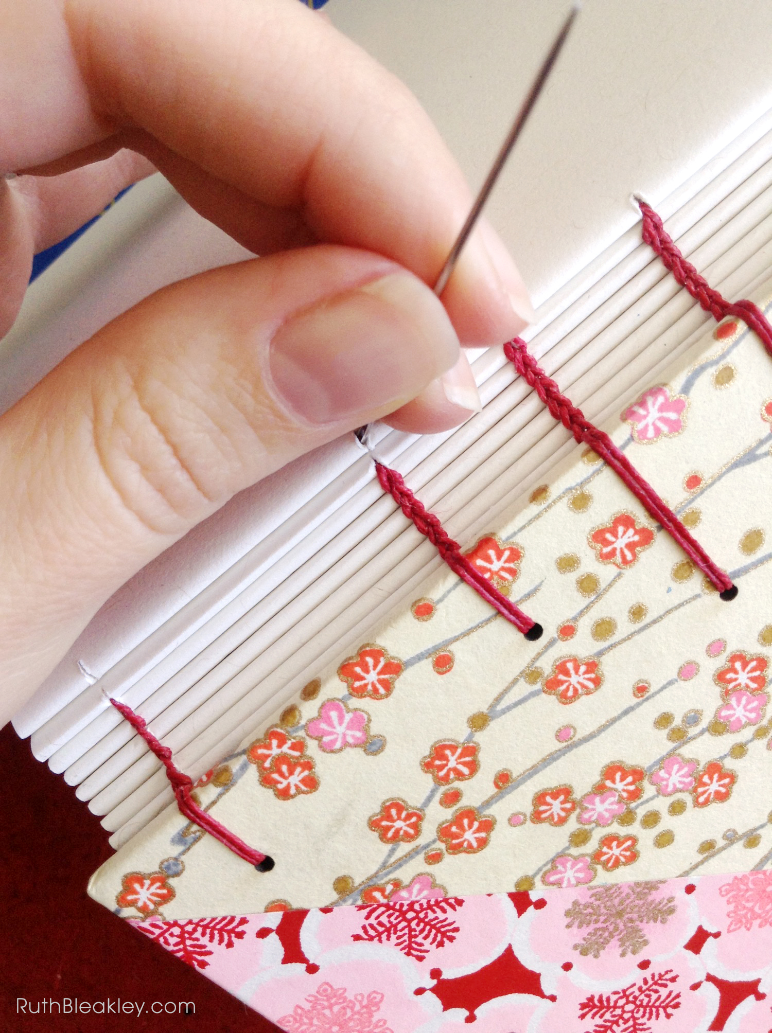 Cherry Blossom Journal handmade by bookbinder Ruth Bleakley - coptic stitch bookbinding