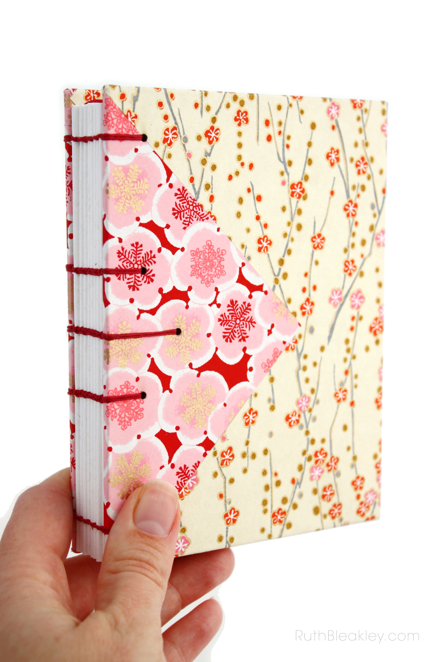 Cherry Blossom and Plum Blossom Twin Journals handmade by book artist Ruth Bleakley