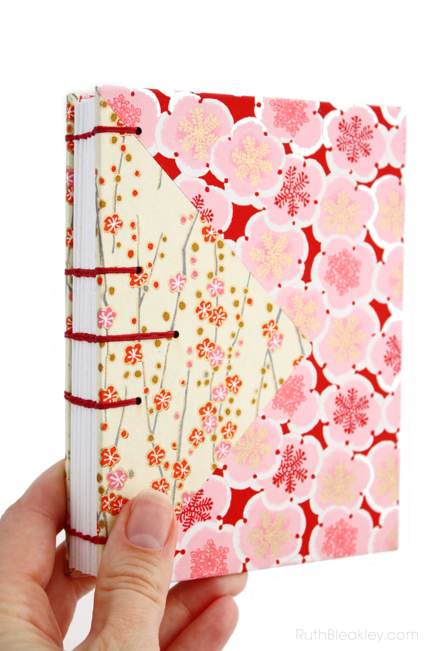 Colorful unlined blank art journals handmade by Ruth Bleakley - cherry blossom