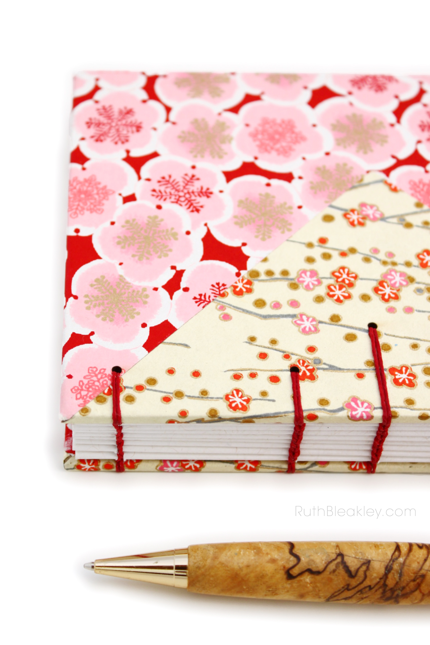 Cherry Blossom and Plum Blossom Twin Journals handmade by book artist Ruth Bleakley