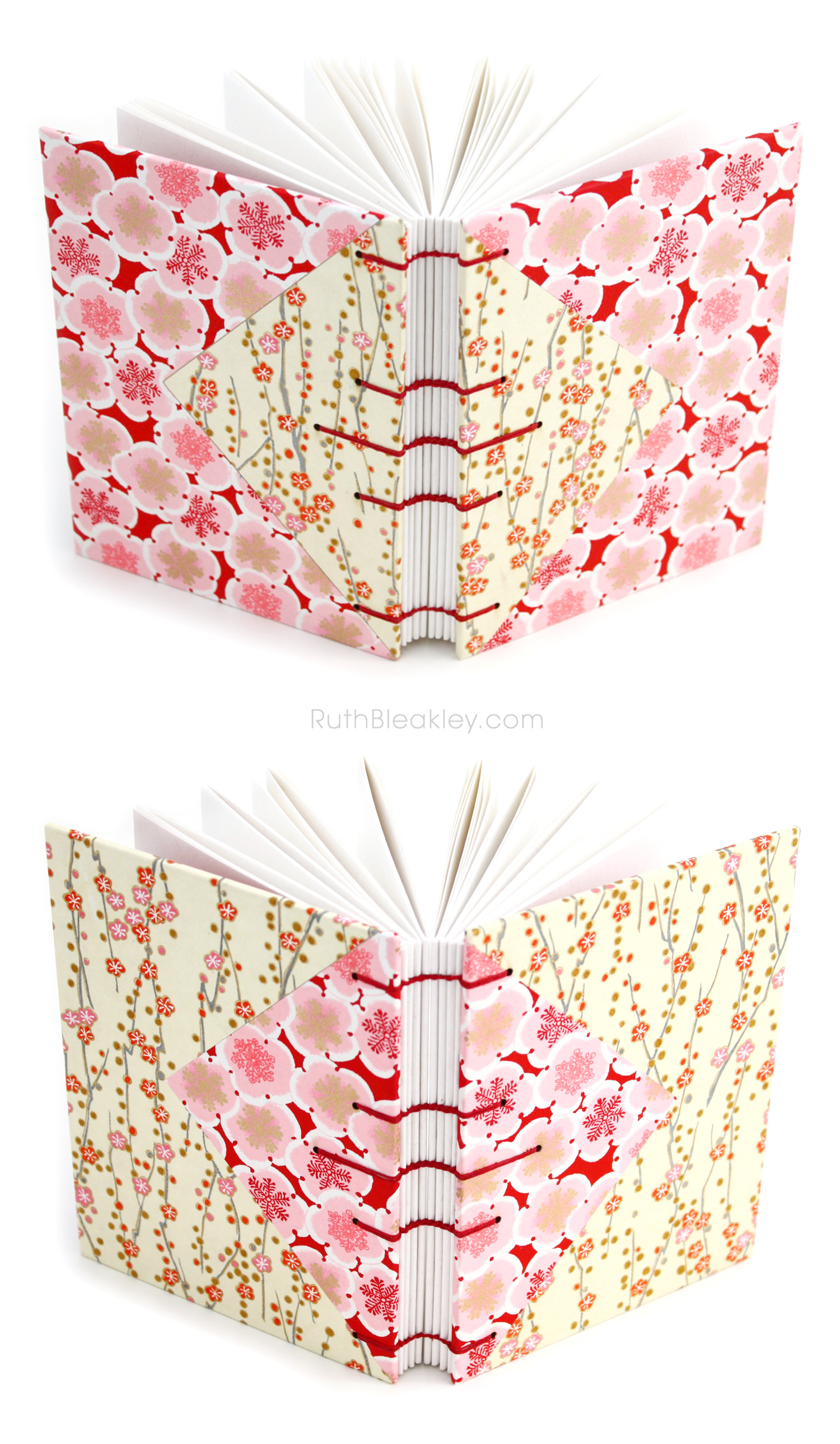 Cherry and Plum Blossom Twin Journal Handmade By Ruth Bleakley with Japanese Chiyogami Paper