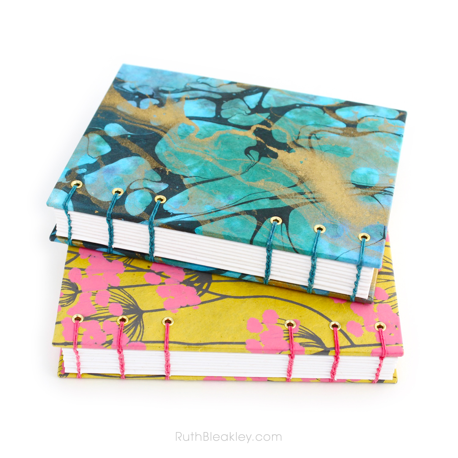 Unlined Blank Sketch Journal handmade by Ruth Bleakley from Indian floral paper - colorful gifts for artists
