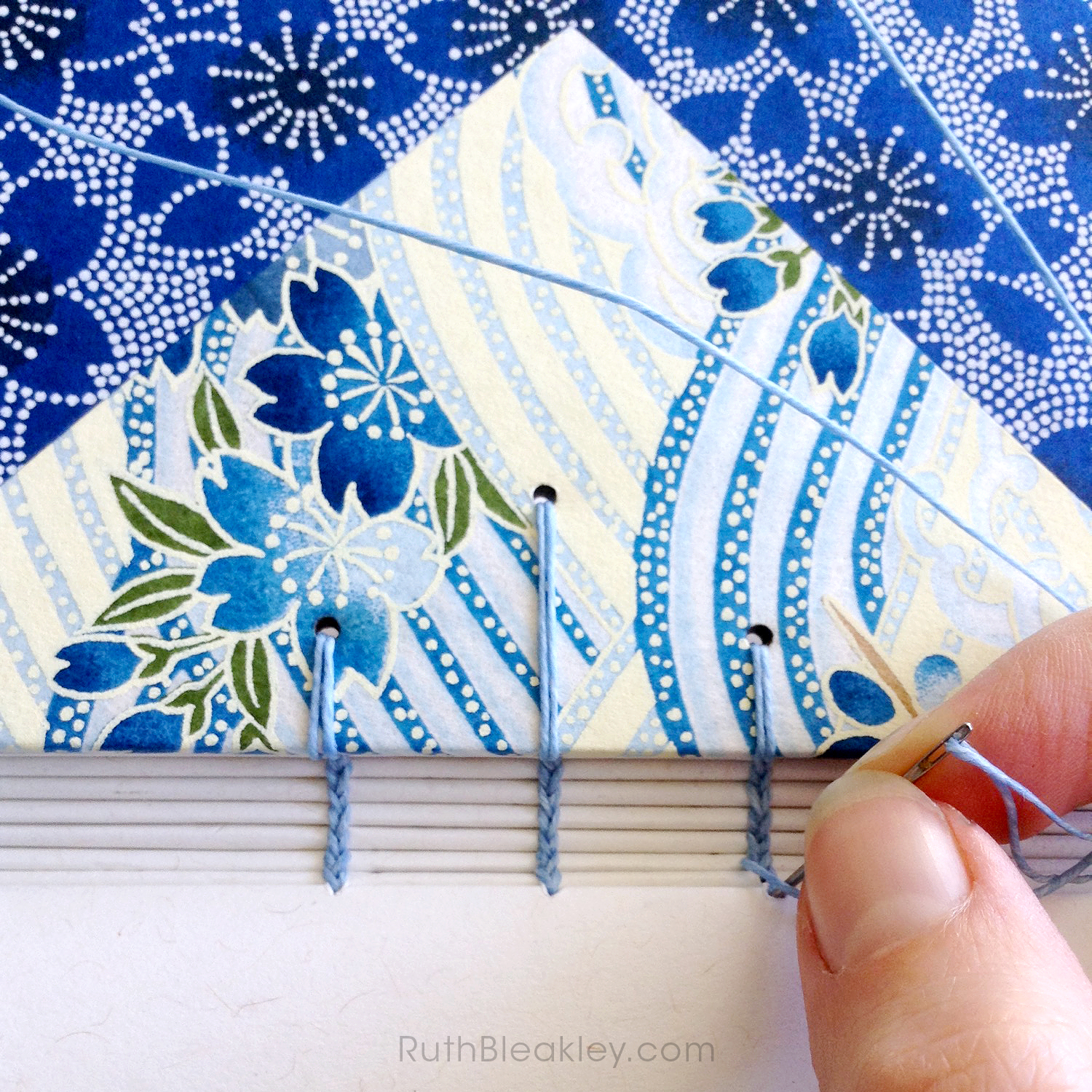 stitching coptic stitch books blue flower twin journal - Ruth Bleakley - 2