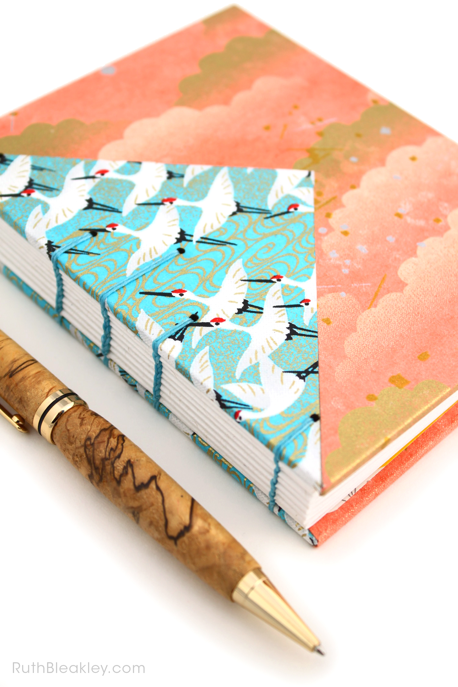 Blue Cranes and Peach Cloud Twin Journals by Ruth Bleakley that lay flat when open - 3