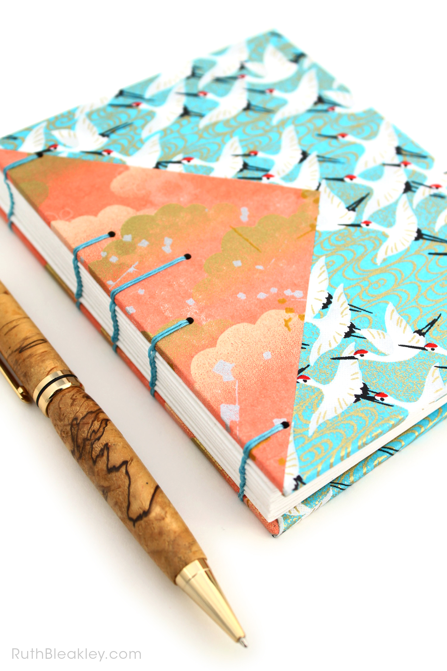 Blue Cranes and Peach Cloud Twin Journals by Ruth Bleakley that lay flat when open - 6