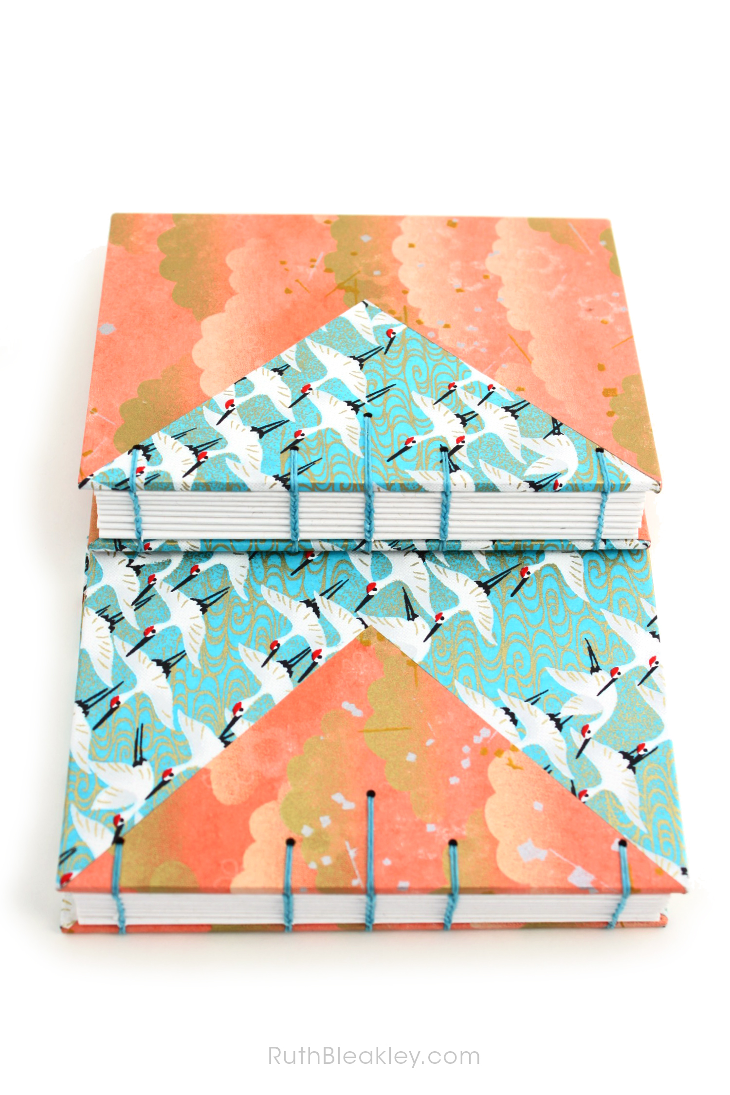 Blue Cranes and Peach Cloud Twin Journals by Ruth Bleakley that lay flat when open - 7