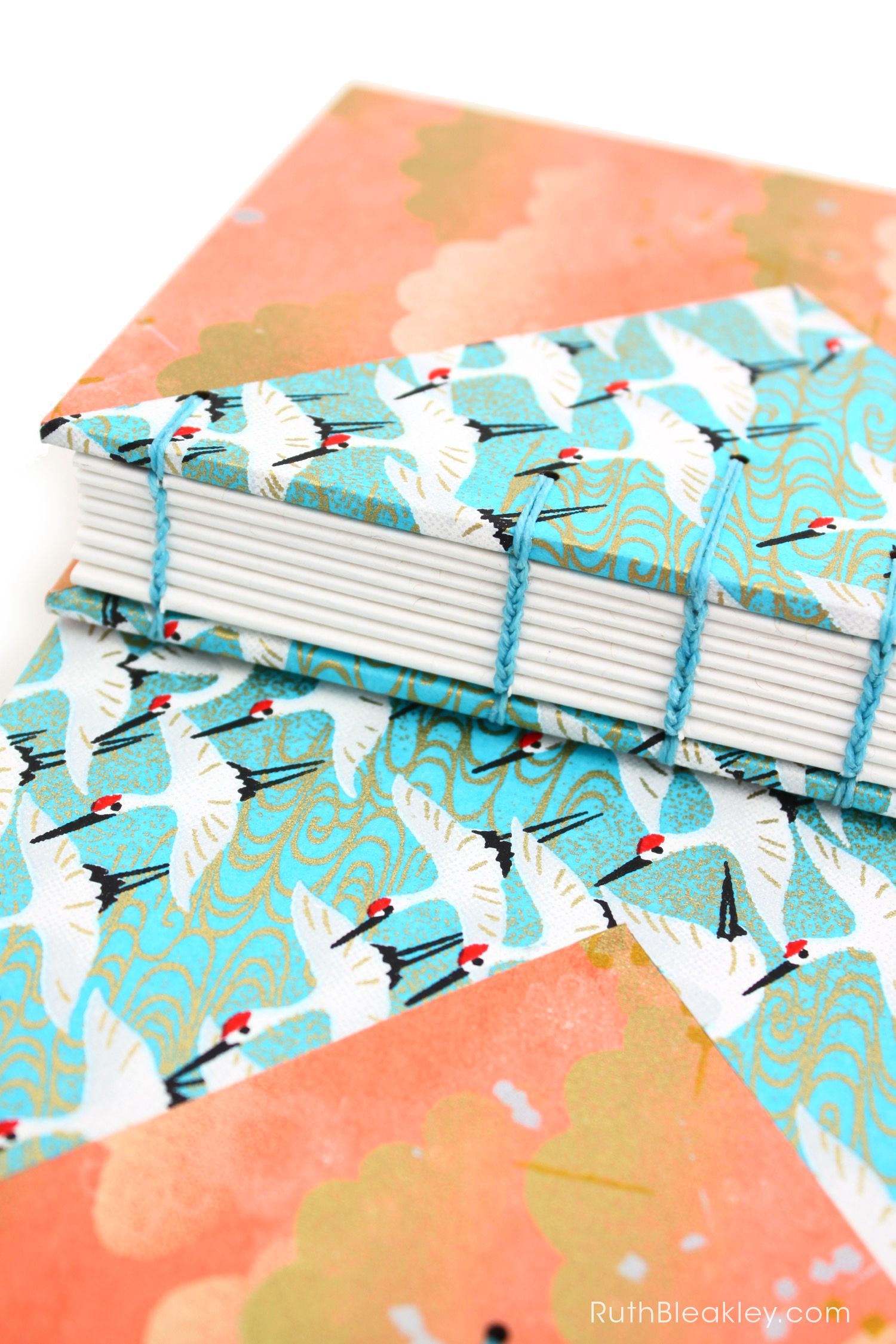 Blue Cranes and Peach Cloud Twin Journals by Ruth Bleakley that lay flat when open - 8