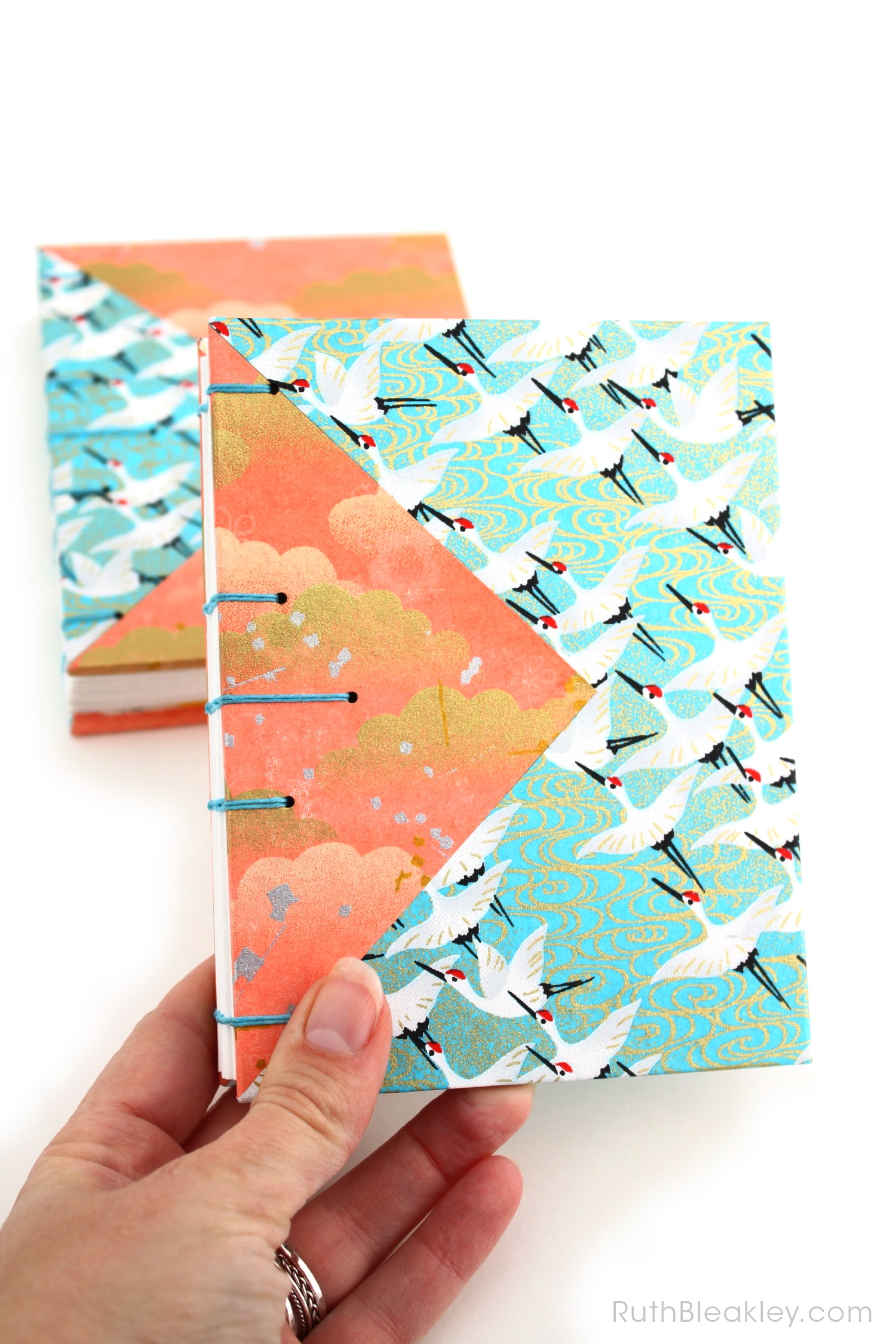 Blue Cranes and Peach Cloud Twin Journals by Ruth Bleakley that lay flat when open - 9