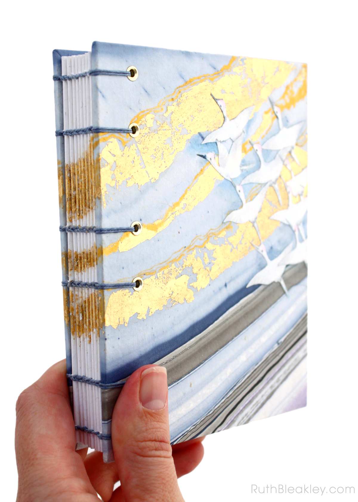 Golden Cranes Journal handmade by book artist Ruth Bleakley - 1