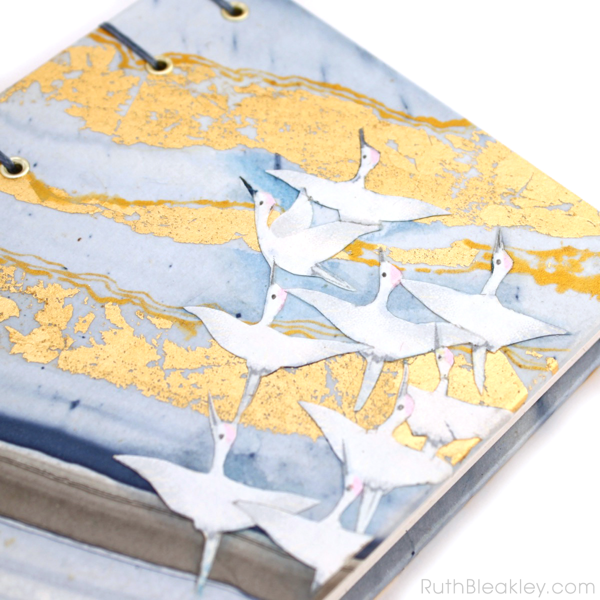 Golden Cranes Journal handmade by book artist Ruth Bleakley - 10