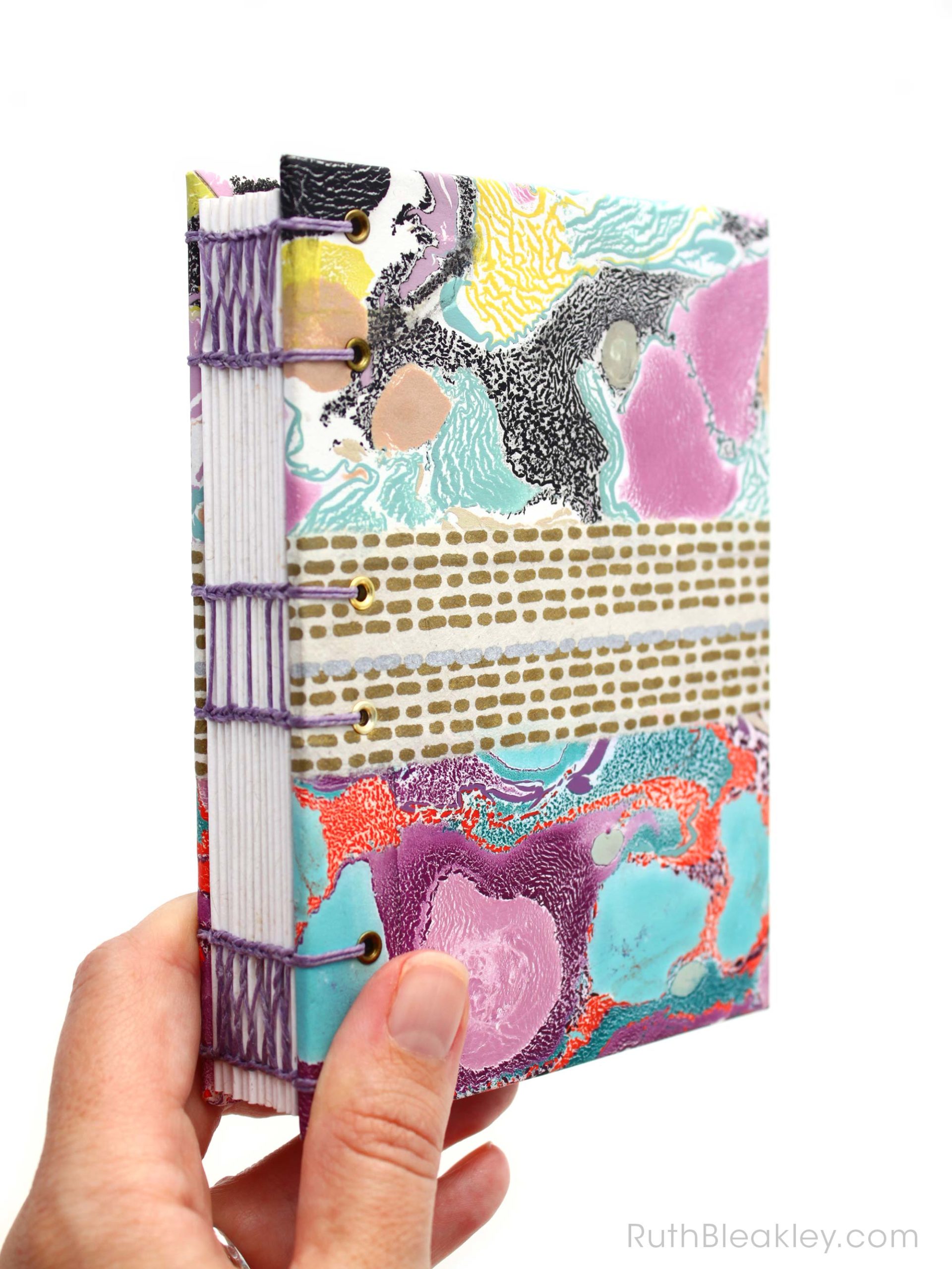 Colorful Memphis Style Marbled Journal by book artist Ruth Bleakley