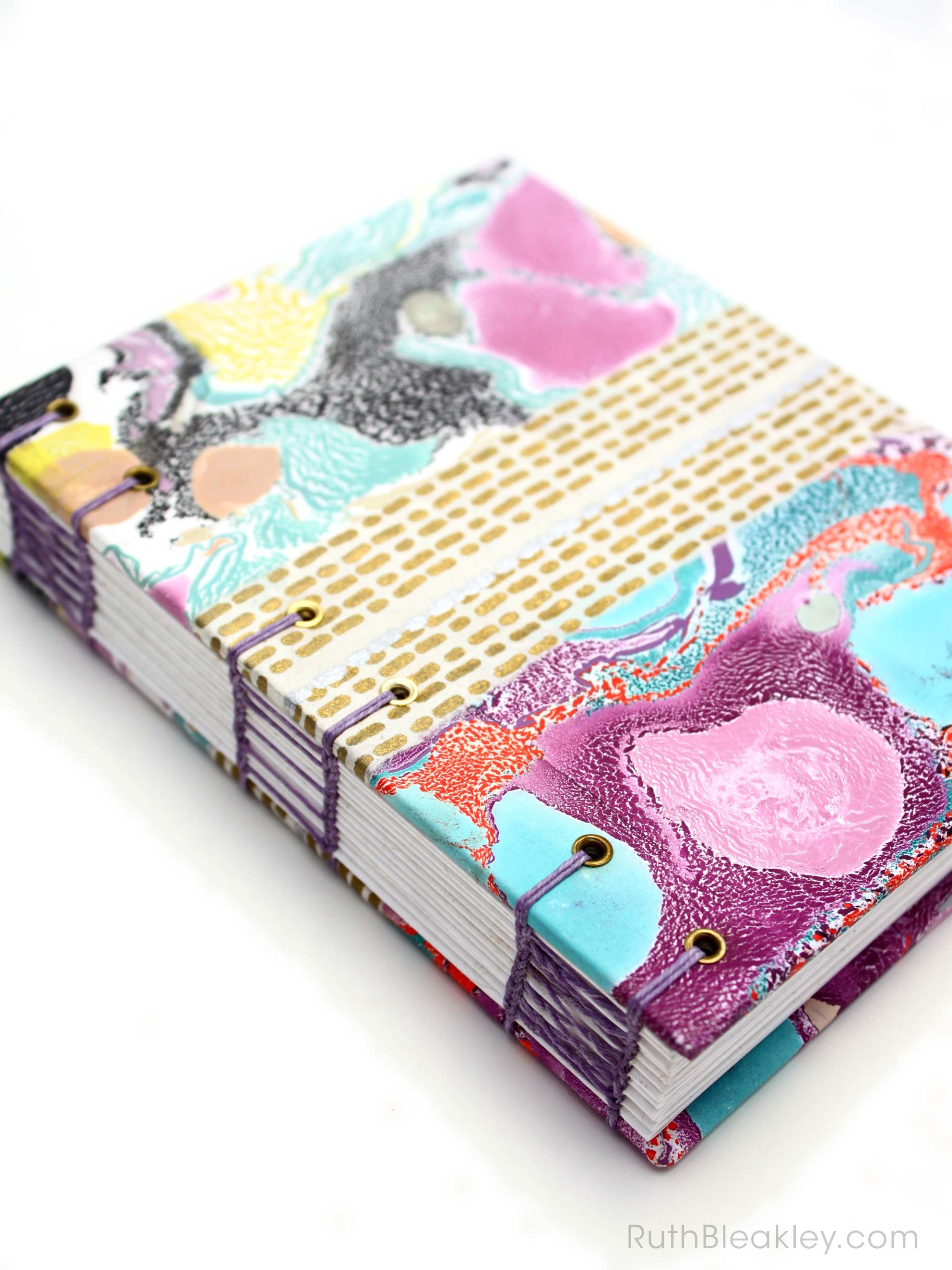 Colorful Memphis Style Marbled Journal by book artist Ruth Bleakley