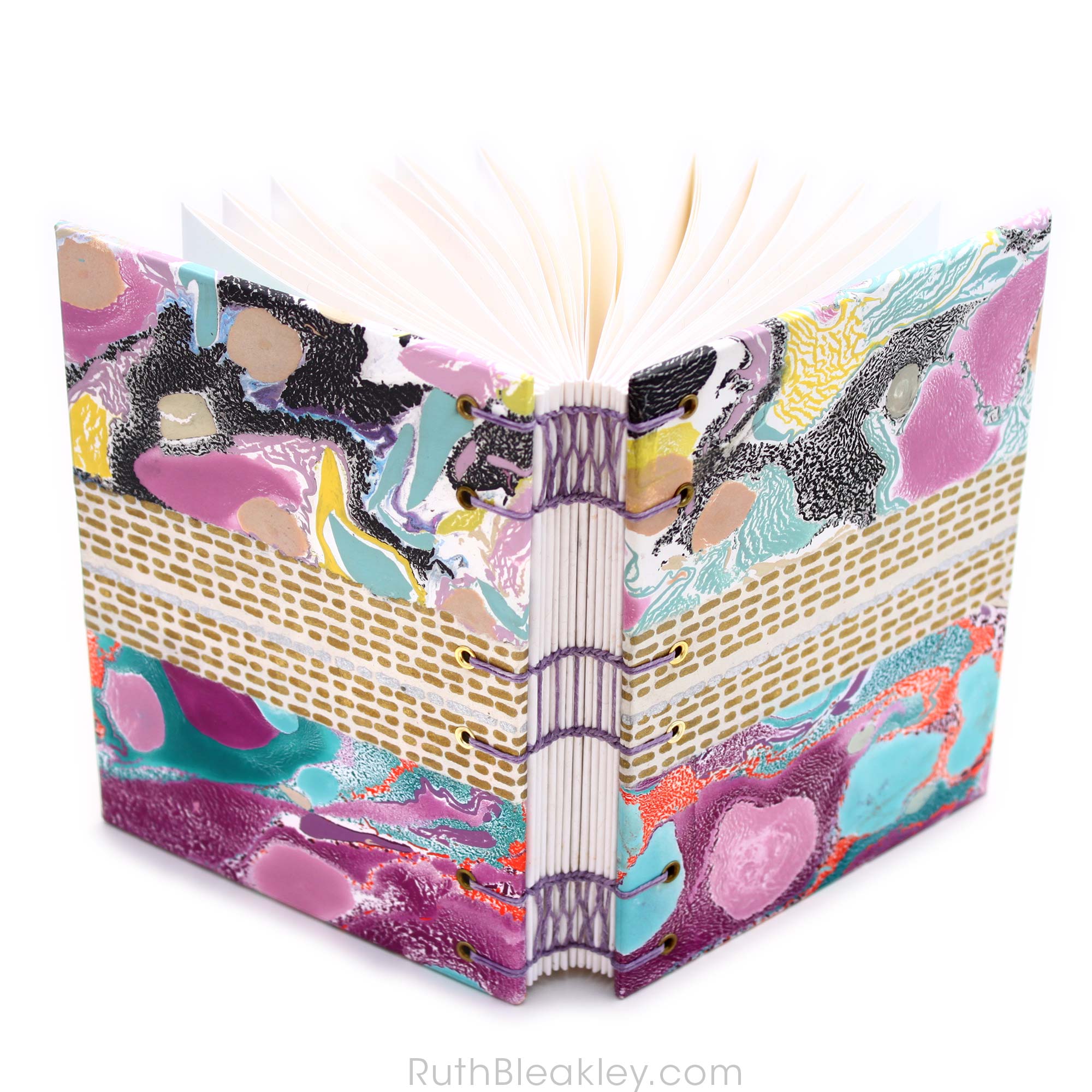 Colorful Memphis Style Marbled Journal by book artist Ruth Bleakley