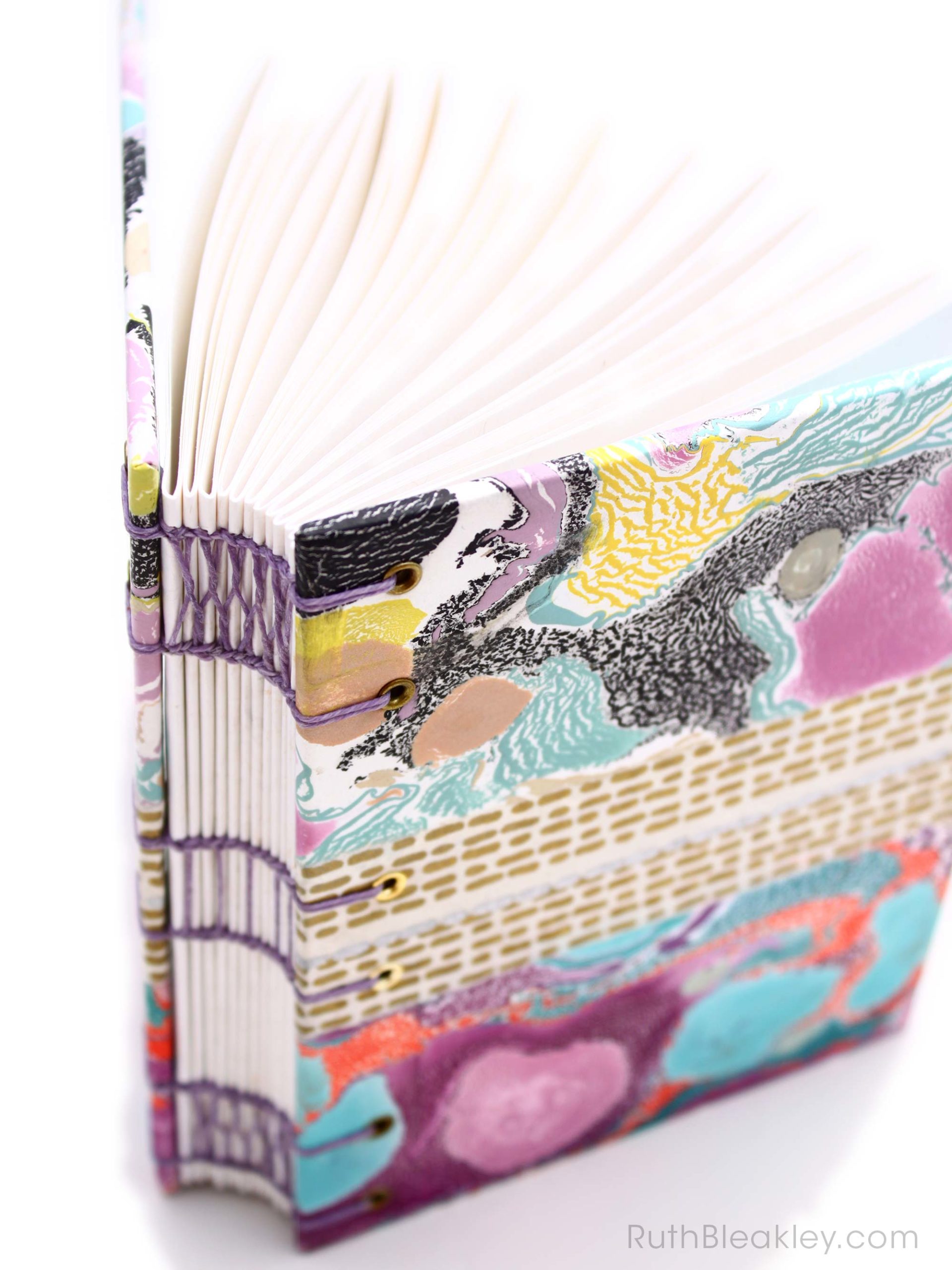 Colorful Memphis Style Marbled Journal by book artist Ruth Bleakley