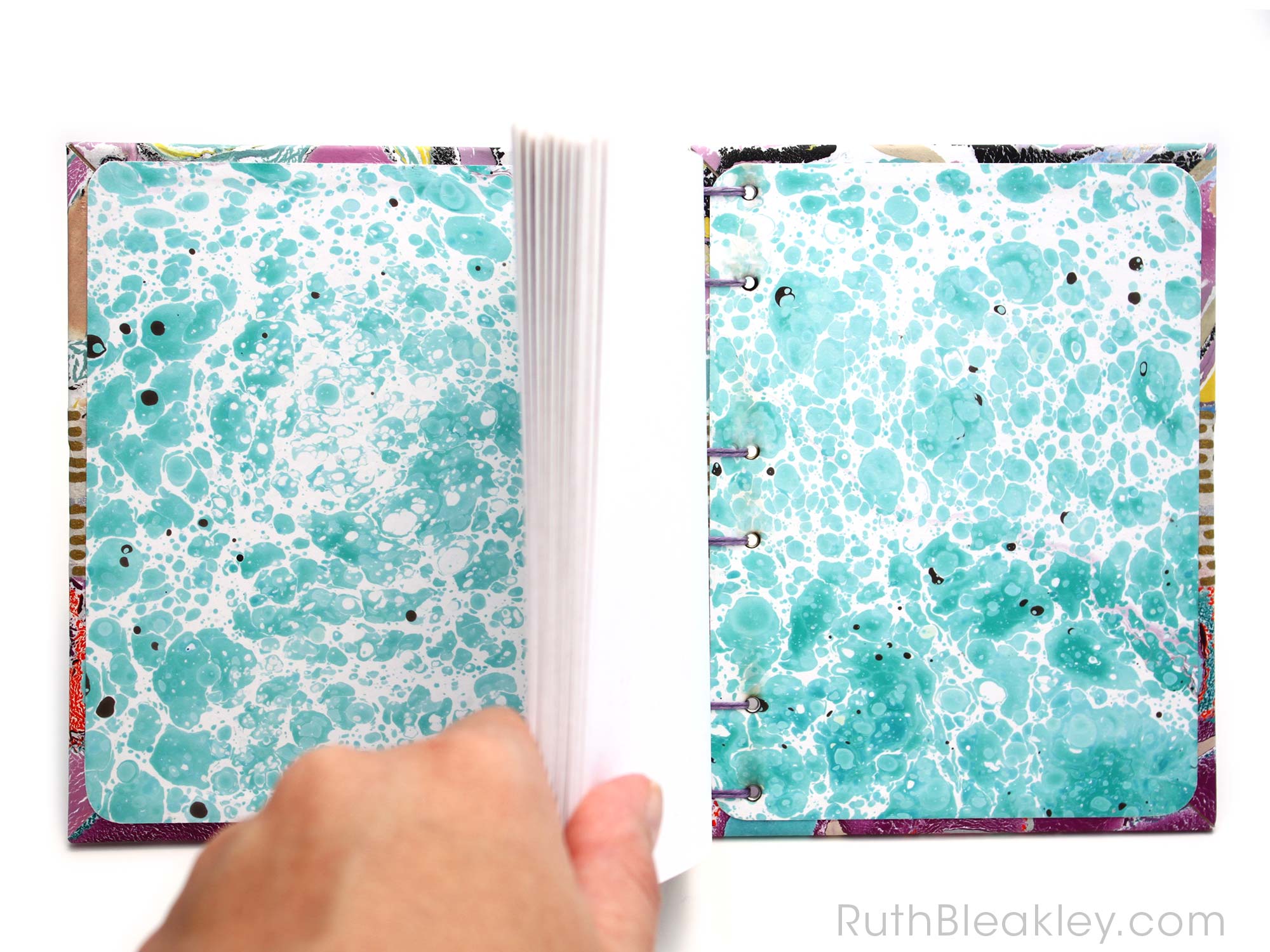 Colorful Memphis Style Marbled Journal by book artist Ruth Bleakley