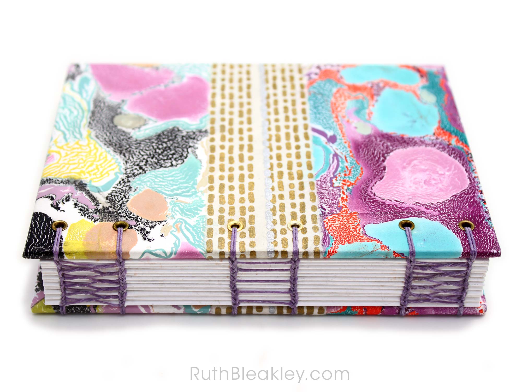 Colorful Memphis Style Marbled Journal by book artist Ruth Bleakley